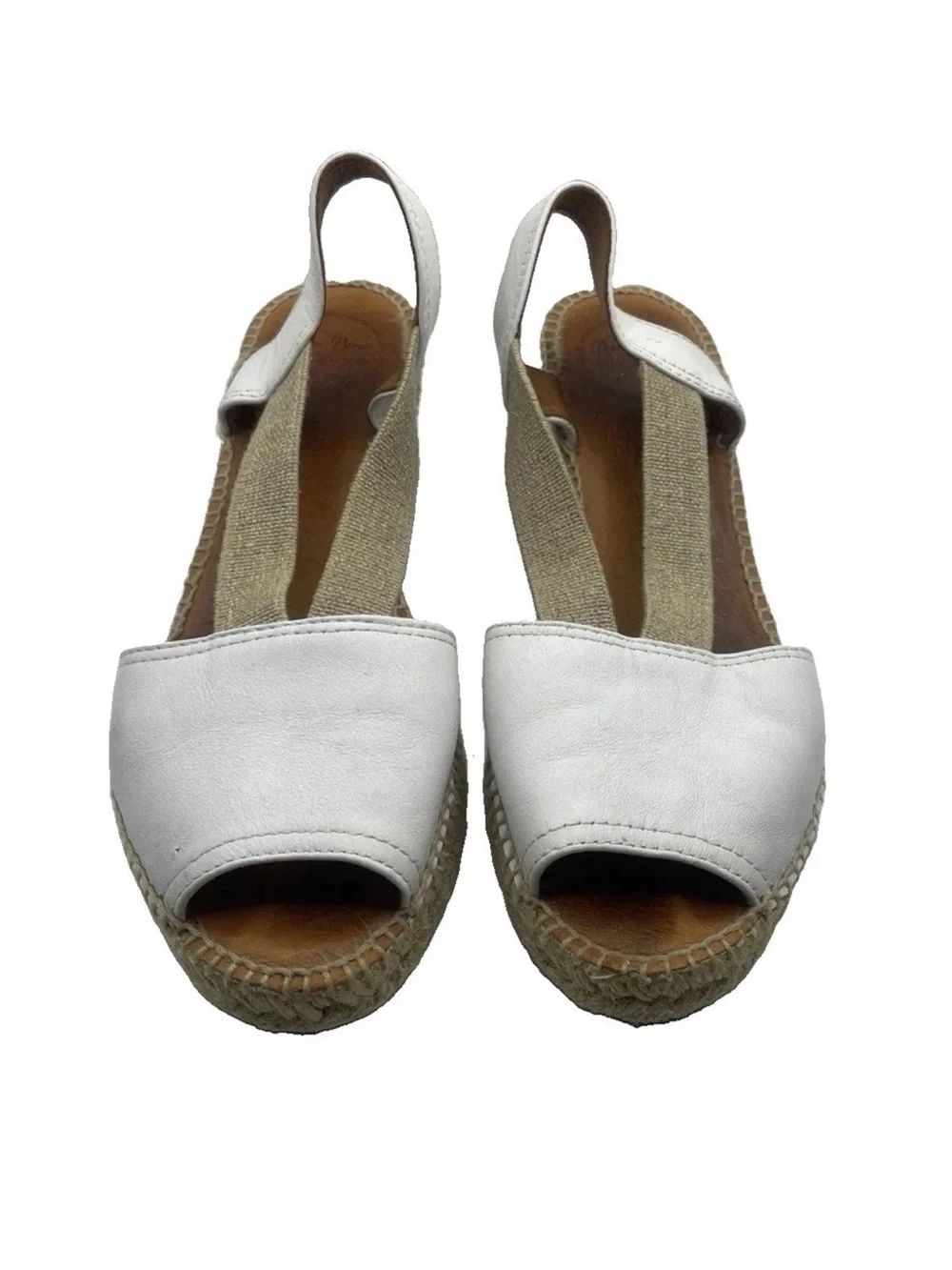 Toni Pons Teide-P Wedge Espadrille Sandals White Leather Women’s Peep-Toe